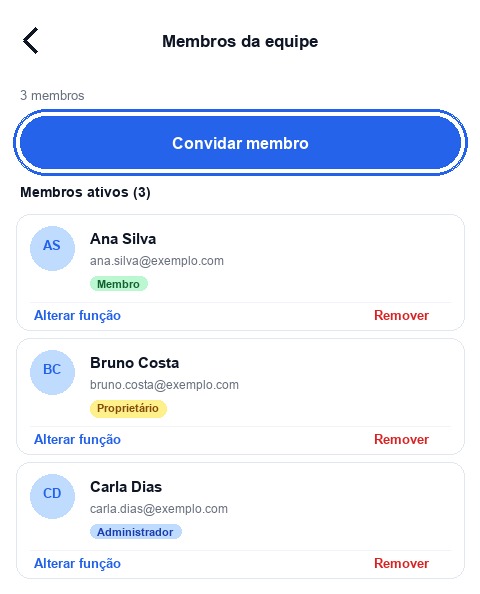 Miembros del equipo con Invitar miembro