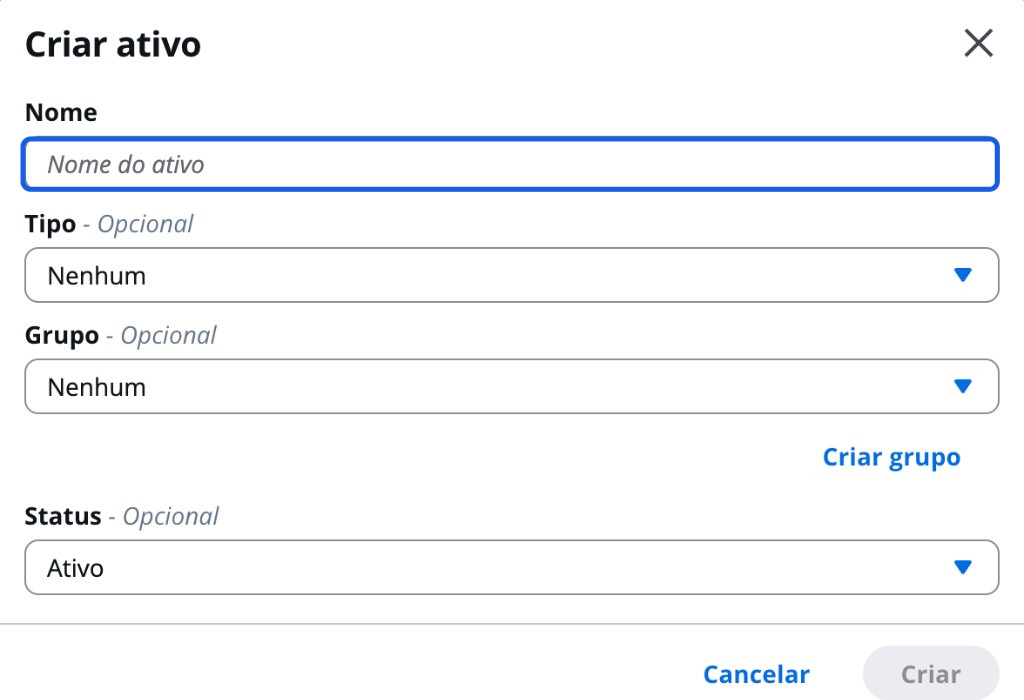 Create asset modal