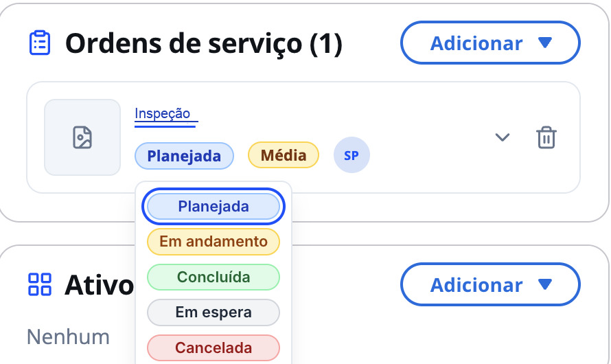 Change status from the project sidebar