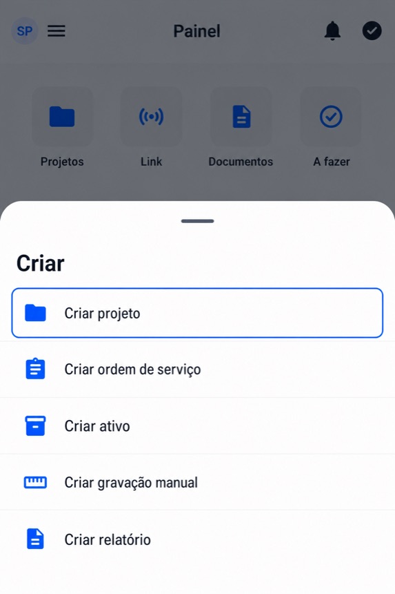 Hoja Crear con Crear proyecto resaltado