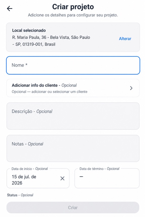 Formulario Crear proyecto con Crear resaltado